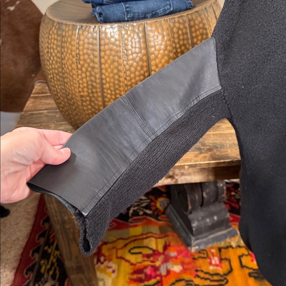 Maje Hence Black Sweater Dress/Tunic with Lamb Leather Sleeves - Picture 3 of 6